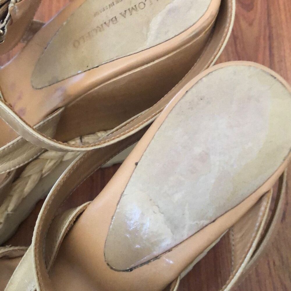 Paloma Barcelo wooden wedge shoes raffia leather 38 - Picture 9 of 11